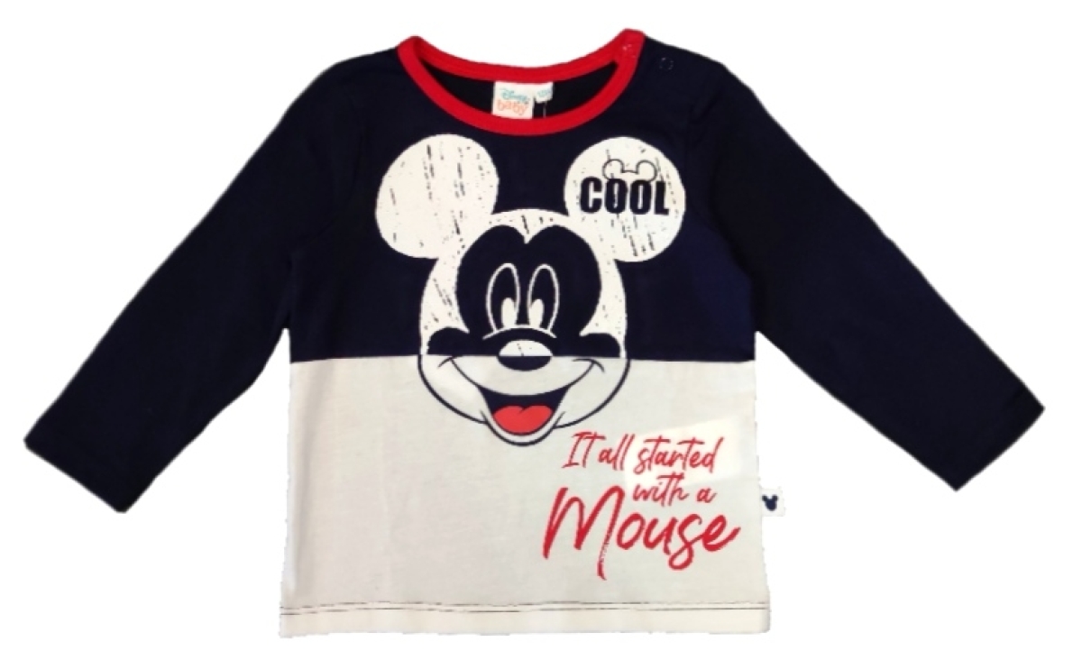 Baby Langarmshirt für Jungen in blau-weiß mit Micky Maus